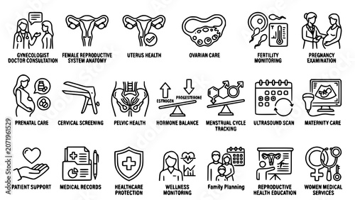 Photography Women's reproductive health and gynecology services icons