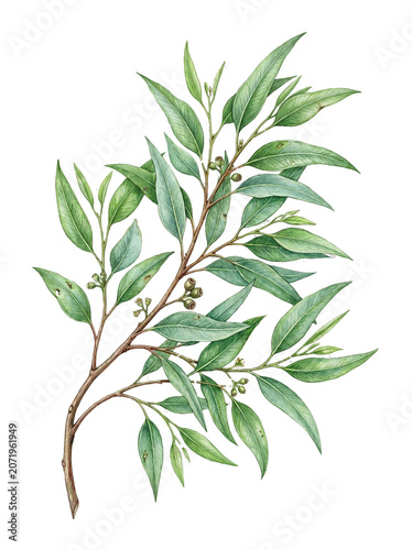 Fresh Eucalyptus Branch Isolated Transparent Background Botanical Green Leaves Element