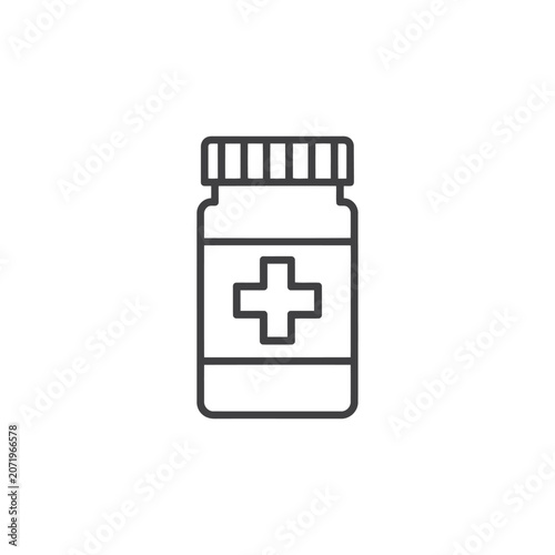 Minimalist Line Drawing of Medicine Bottle – Black and White Pharmaceutical Icon