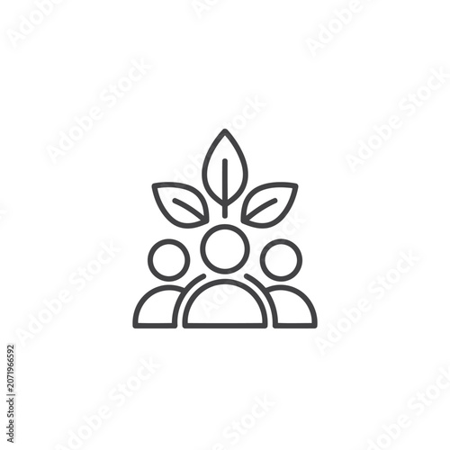 Minimalist Line Drawing of People with Leaves – Black and White Sustainability Community Icon
