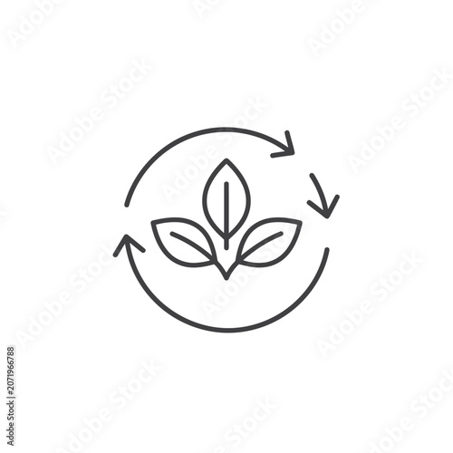 Minimalist Line Drawing of Leaves in Recycling Loop – Black and White Sustainability Icon