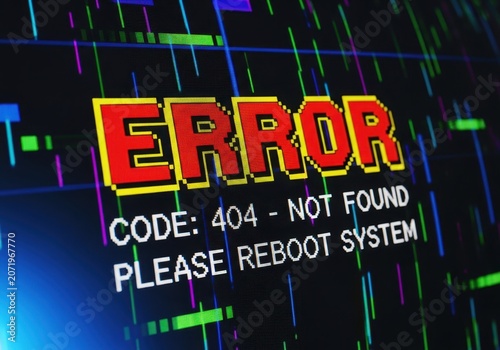 Obraz na płótnie Digital error 404 not found message on computer screen