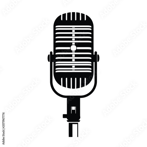 Minimalist Line Drawing of Vintage Microphone – Black and White Audio Icon