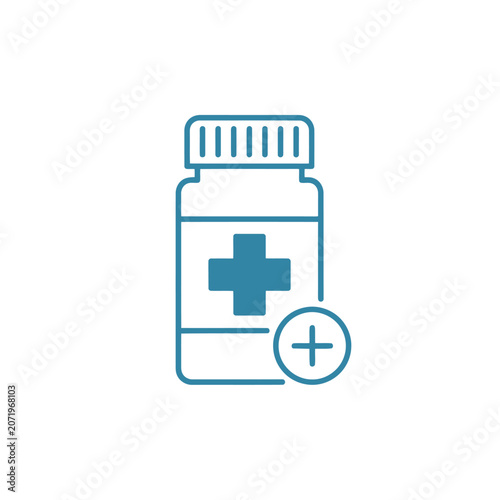Minimalist Line Drawing of Medicine Bottle – Blue Healthcare Icon