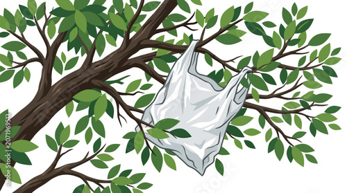 Quadro su tela plastic bag, tree branch, green leaves, pollution, environmental issue, eco prob