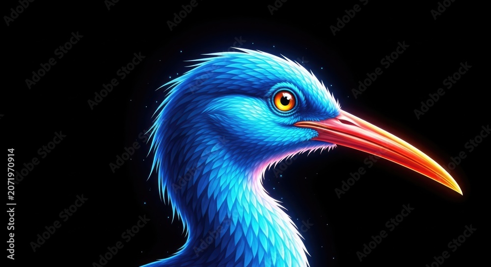 Obraz premium Stylized blue heron head with bright orange beak.