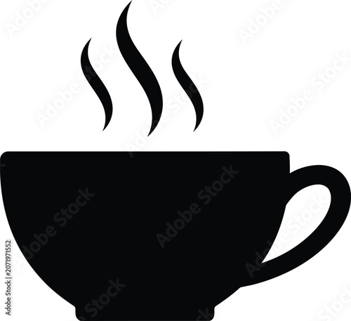 Simple black silhouette of a steaming hot coffee cup