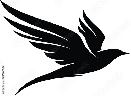 Elegant silhouette of a bird in flight minimalist vector illustration