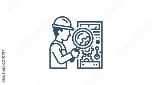 фотографія Man in hard hat with magnifying glass.