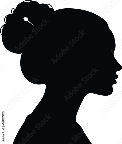 Black silhouette of a woman's profile with hair up