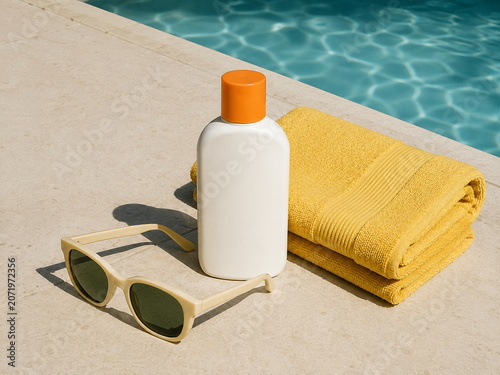 Sun Cream and Resort Accessories in Hyperreal Retro Summer Style