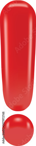 A large red exclamation mark sits prominently on a white surface