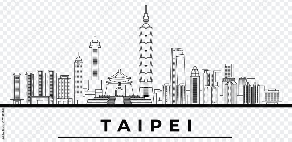 Fototapeta premium Taipei city skyline vector illustration with famous landmarks