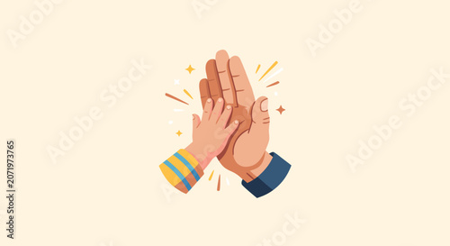 Canvastavla Fathers and Kids High Five Vector Illustration, Celebrating Family Bonds and Par