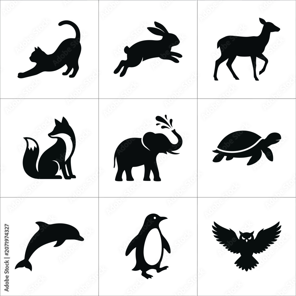Obraz premium Animal Silhouettes Vector Illustration On White Background