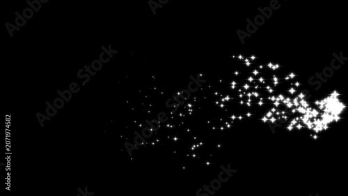 Magical glitter trail line animation, fast glowing star streaks with white shimmer particles, sparkle transition effect and fantasy light motion background overlay on black screen, 4k loop animation
