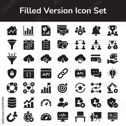 Filled version icon set for business and technology