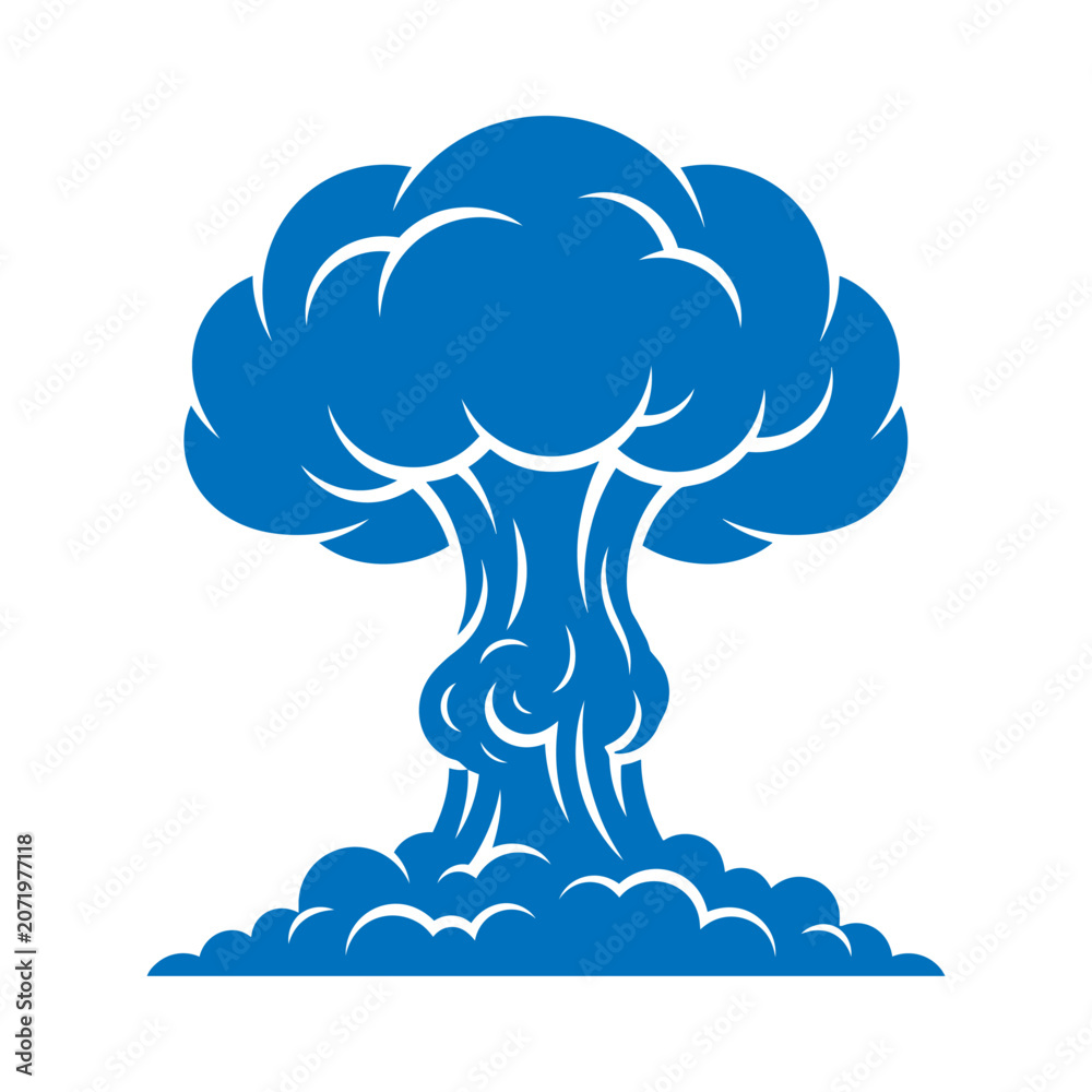 Φωτογραφία A large blue mushroom cloud rises from the ground in a graphic illustration