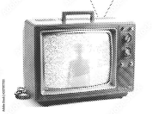 Old Analog Television Media Screen TV in Halftone Halloween Retro Vintage Spooky Broadcast Graphic Design.