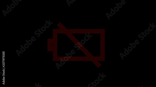 Digital low battery charging status indicator animation on Alpha Channel. No energy, warning, critical level. Technologies concept. Device. Battery status indicator.