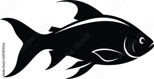 Piranha silhouette vector illustration black and white aquatic creature design