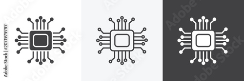 Tableau sur toile Microchip icons in Thin line black color