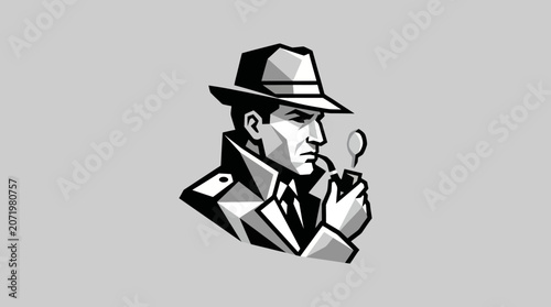 Detective smoking pipe and wearing hat