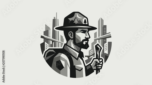 Εκτύπωση καμβά Man in hat with backpack and walking stick