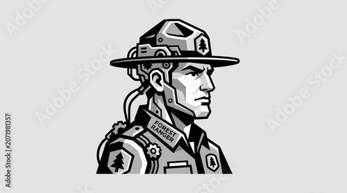 Billede på lærred Futuristic person conservation officer illustration