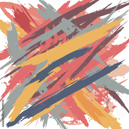 Abstract paint strokes in various shades of muted colors with a modern aesthetic. Dynamic brushstrokes and splatters create a vibrant backdrop.