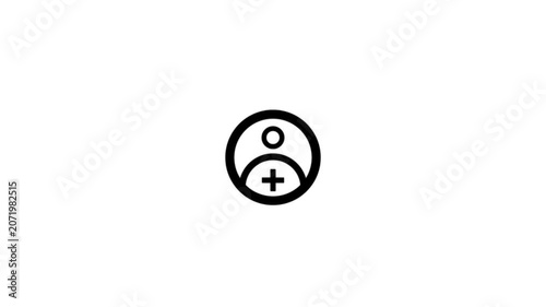 Minimal line art icon showing user profile with plus sign, representing account creation, adding new user, or inviting contacts in digital applications