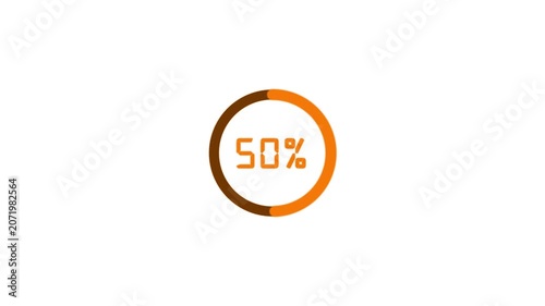 Progress loading bar circle orange animation 0-100 percent on white background. Loading neon circles icon on background video,