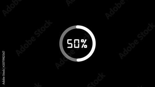 Progress loading bar circle orange animation 0-100 percent on black color background. Loading neon circles icon on background video,