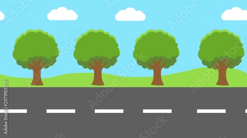 Animated road with moving trees looping fast
