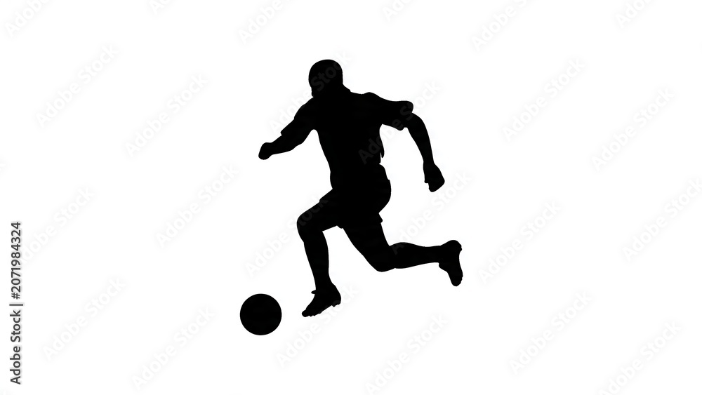 Fototapeta premium Silhouette of a person playing soccer in motion.