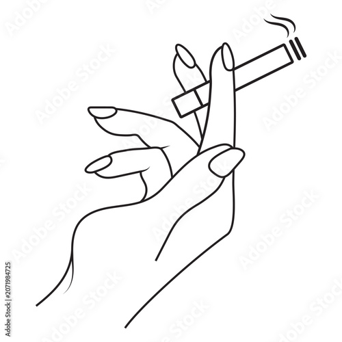 a woman's hand holds a cigarette icon sign, liner style vector, girl smoking logo, lifestyle symbol