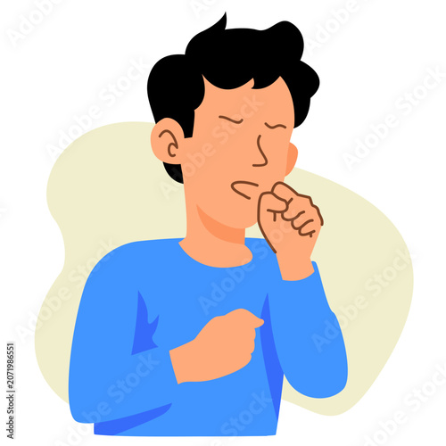 Person coughing with chest discomfort flat illustration for respiratory health awareness