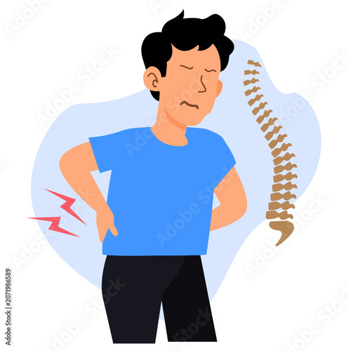 Person experiencing lower back pain flat illustration for spine health and medical awareness