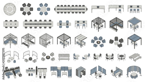 Outdoor Workspace and Collaboration Furniture CAD Blocks Vector Set for Architectural Plans