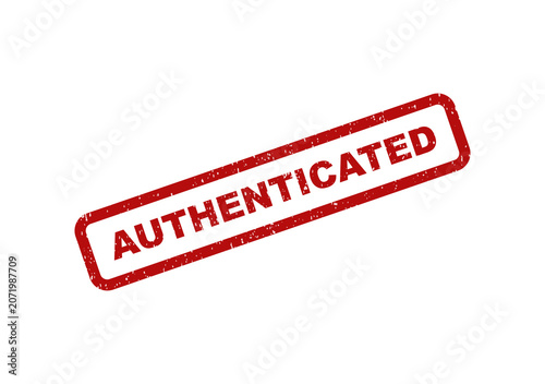 Foto Red authenticated rubber stamp sign with a grunge texture effect