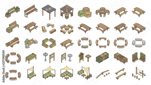 Sustainable Outdoor Furniture CAD Blocks Vector Set with Eco Landscape Design Elements