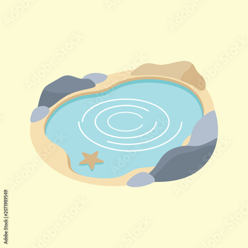 Natural Rock Pool Oasis Pond with Ripple Water Vector