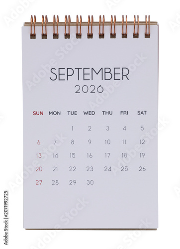 September 2026 Mini desk calendar on transparent background