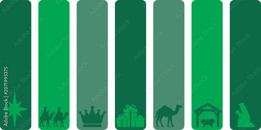 Naklejka premium Christmas Nativity Scene with Wise Men, Camel, Gifts, and Star.