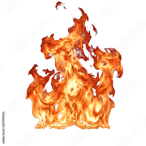 Realistic yellow and orange fire flames, isolated on transparent background, representing heat and energy.