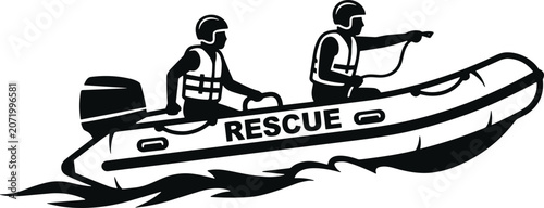 Fotografie Emergency rescue team in a motorboat
