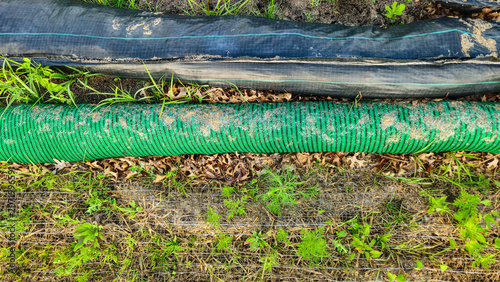 Bild auf Leinwand erosion control filter socks and sediment barriers placed on ground for stormwat