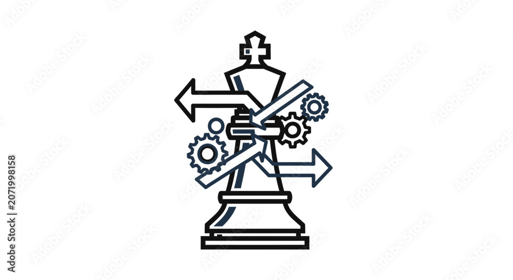 Fototapeta premium Strategic Planning Concept with Chess Piece and Gears
