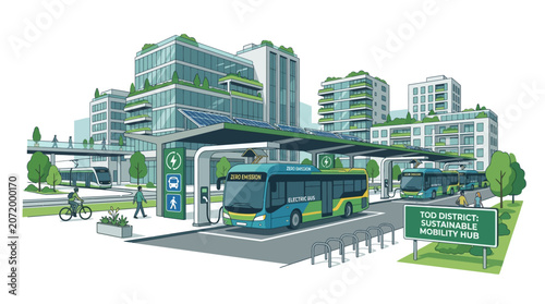 Sustainable Urban Mobility Hub with Electric Buses and Green Buildings