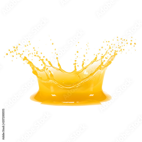 Yellow liquid splash in crown shape isolated on transparent background, symbolizing refreshment.